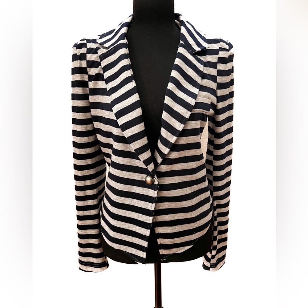 Love Culture Dark blue and gray striped jacket. Size large